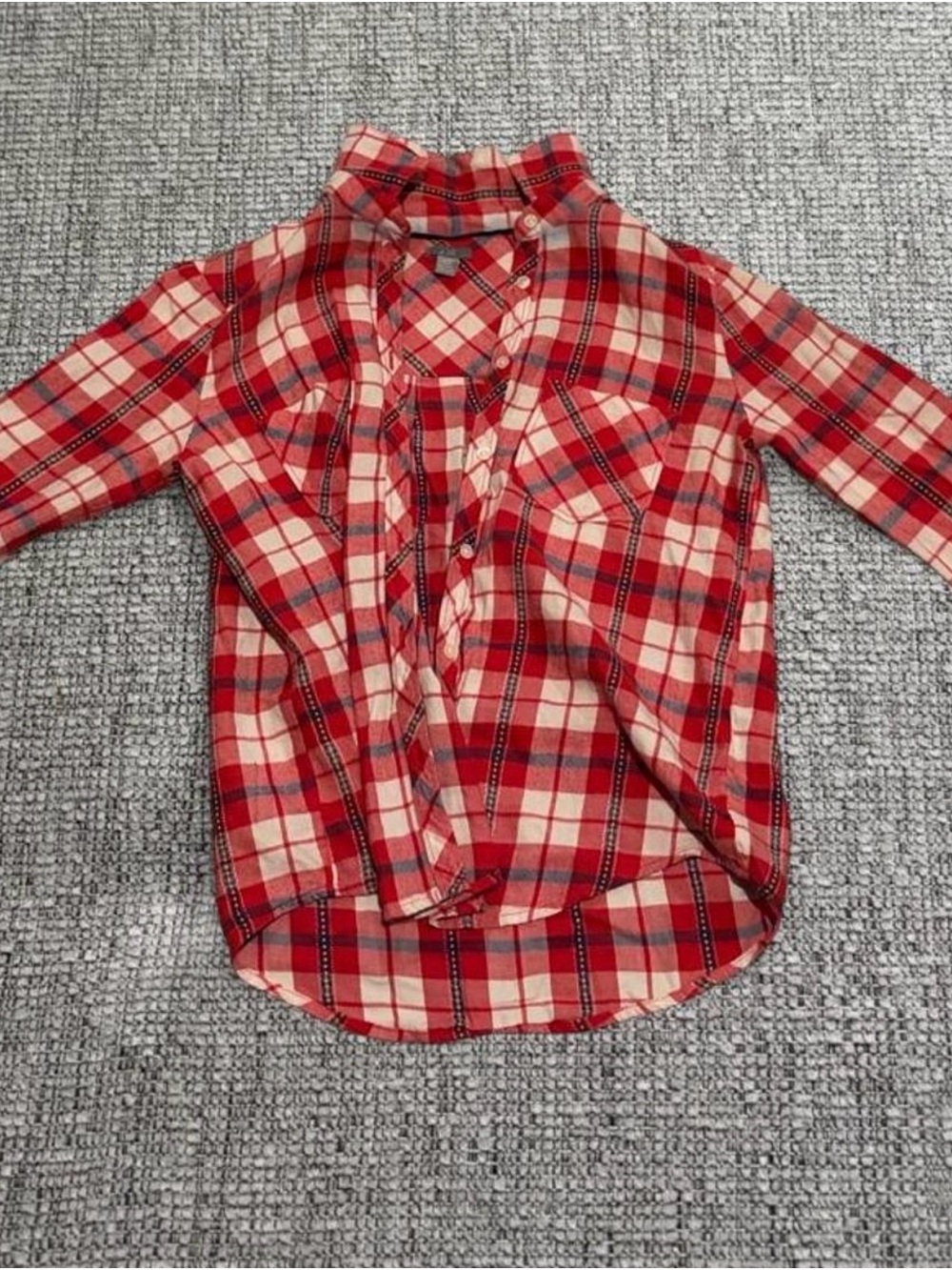 AERIE Red and Cream Plaid Button-Down Shirt